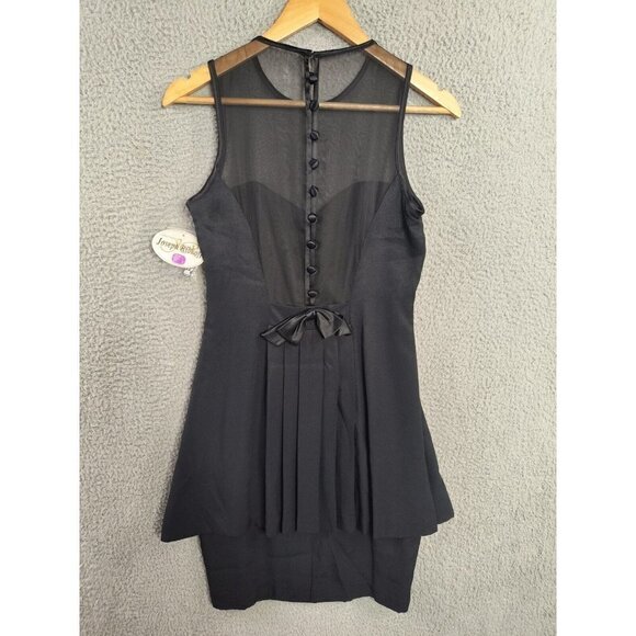 Joseph Ribkoff Dress 4 Black Sheath Peplum Sleeveless Mesh Round Neck FLAW - Picture 4 of 14